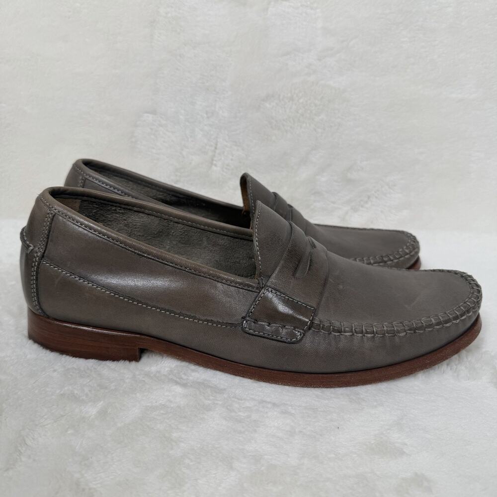 Johnston & Murphy Gray Leather Penny Loafers Sheepskin Dress Shoes Size 10.5 M
